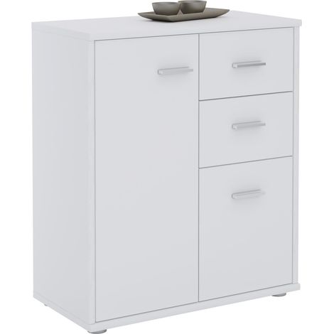 Idimex – Buffet blanc 70x60x30 cm – 2 tiroirs et 2 portes – Mélaminé résistant aux éraflures – Design moderne (1/4)