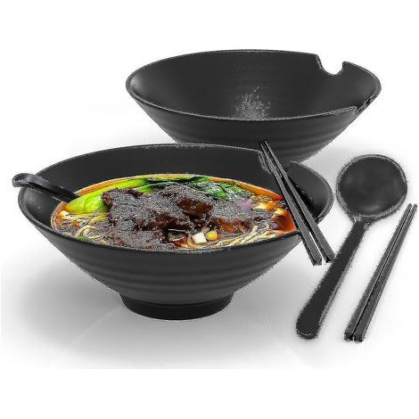 Ensemble de 6 bols à ramen d'une contenance de 1000 ml - Service traditionnel japonais en porcelaine avec baguettes