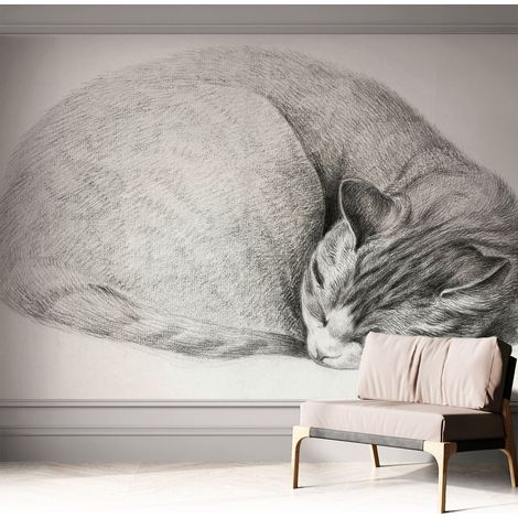 Papier peint adhésif autocollant pour salon chambre à coucher peint imprimé pour mur Chat recroquevillé 312x219 cm (1/5)