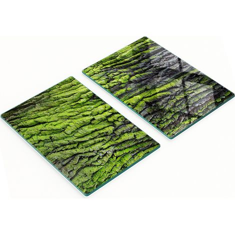 Deux planches à découper décoratives en verre trempé, motif écorce d'arbre, 2 x 40 x 52 cm (1/5)