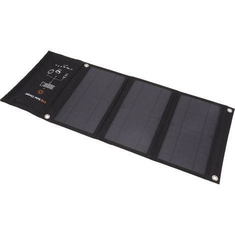 Chargeur solaire pliable 21 W, noir, portable, avec double port USB, idéal pour la randonnée et le camping. (1/5)