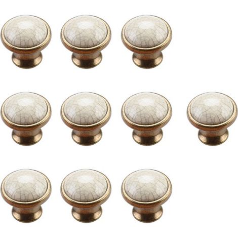 10 pièces - Bouton de meuble - Boutons d'armoire - Boutons de tiroir pour portes - Diamètre 34 mm - Hauteur 35 mm - Bouton d'armoire - Facile à installer - Durable et élégant - Zinc + céramique - blan (1/3)