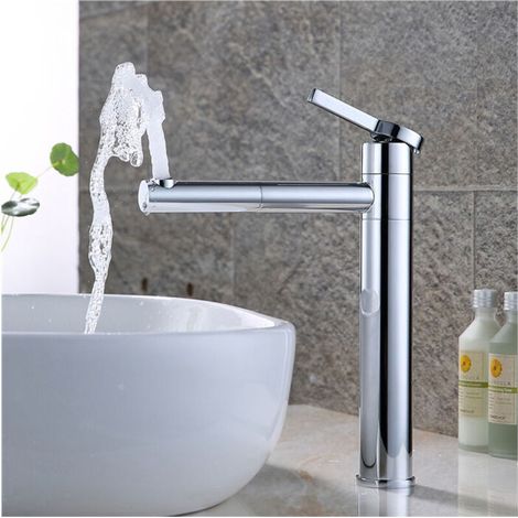 Bathroom Faucet High Spout 360° Swivel Basin Mixer Tap for Sink Brass Chrome Basin Faucet (1/5)