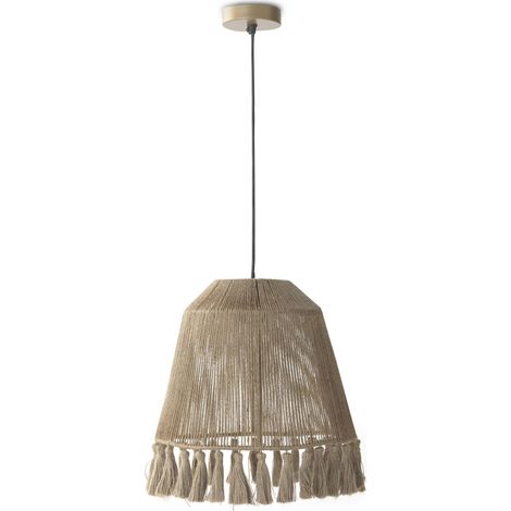 Suspension en jute naturel style bohème pour salon ou chambre - jute naturel avec câble noir