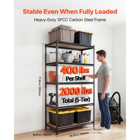 Étagère Rangement 5 Niveaux Réglables 923x459x1813 mm Charge Lourde, Étagère Modulable, Capacité de Charge Totale 907,2 kg, Rayonna… (1/5)