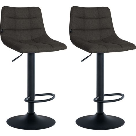 Set di 2 sgabelli da bar in tessuto grigio scuro, base in metallo nero, altezza regolabile e poggiapiedi TDB10616