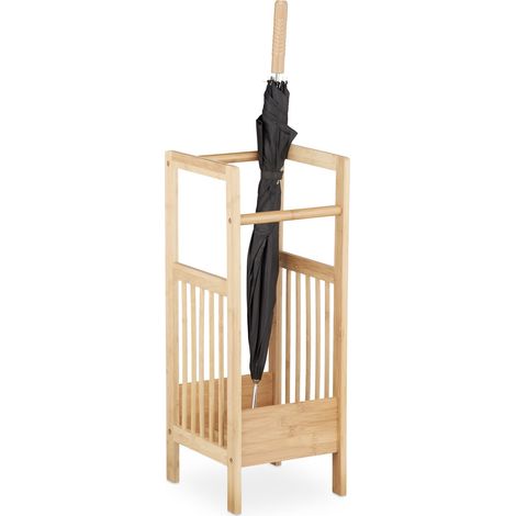 Relaxdays Schirmständer Bambus, eckig, 2 Griffe, H x B x T: ca. 64 x 25 x 26,5 cm, Umbrella Stand, Schirmhalter, natur
