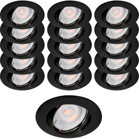 Lot de 15 Spots Aluminium Orientable Noir Mat avec GU10 LED de 5W eqv. 50W Blanc Neutre 4000K (1/5)