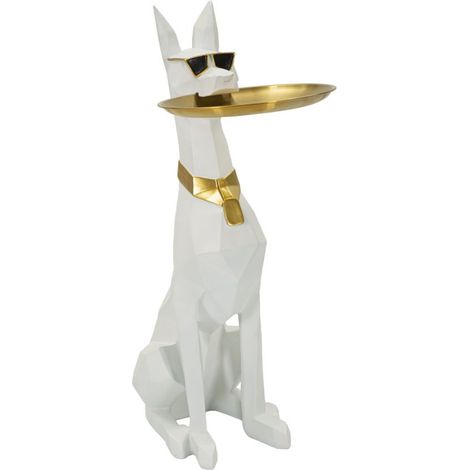 Vide-Poche Statue Chien "Origami" 74cm Blanc