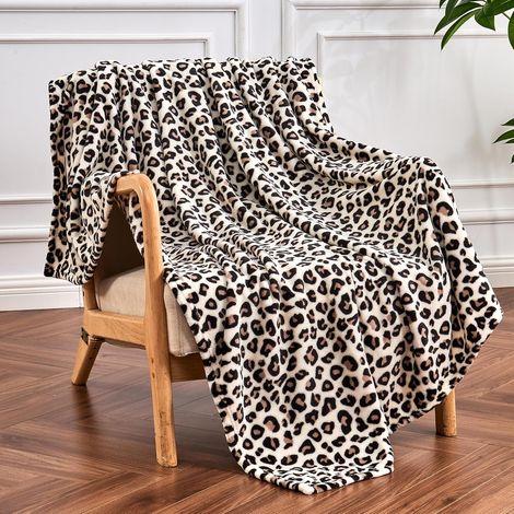 Manta color crema con estampado de leopardo, 127 x 152,4 cm, felpa supersuave, estampado de guepardo para todas las estaciones. (1/5)