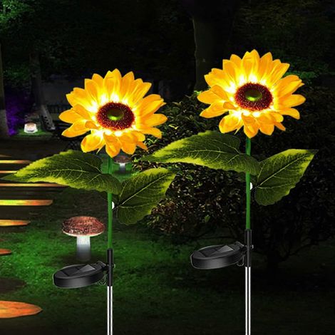 Lampes solaires LED en forme de tournesol à piquer pour jardin extérieur, blanc chaud, allumage/extinction automatique, lampe décorative solaire pour terrasse (1/5)