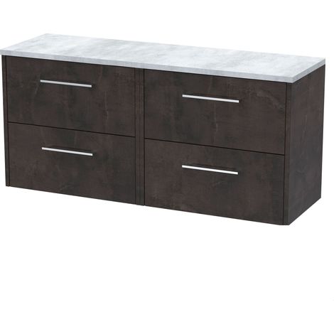 Winshill Contemporary 4 Drawer Wall Hung Vanity Unit with Laminate Worktop, Metallic Slate, 1200mm