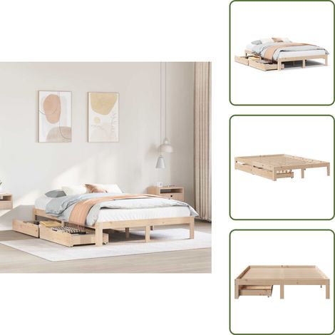Cama de pino - vidaXL Estructura de cama con cojines madera maciza de pino 140x190 cm - Cama con cajón