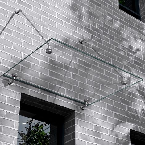 Mai & Mai Auvent de Porte d'Entrée Abri Contre la Pluie 90x120cm Transparent Verre avec Support Mural en Acier Inoxydable VDG02K (1/5)
