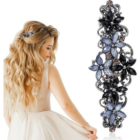 Blumenhaarklammern - Vintage Strass-Spangen - Luxusschmuck - Metallfederhaarklammern - Etikett (1/5)