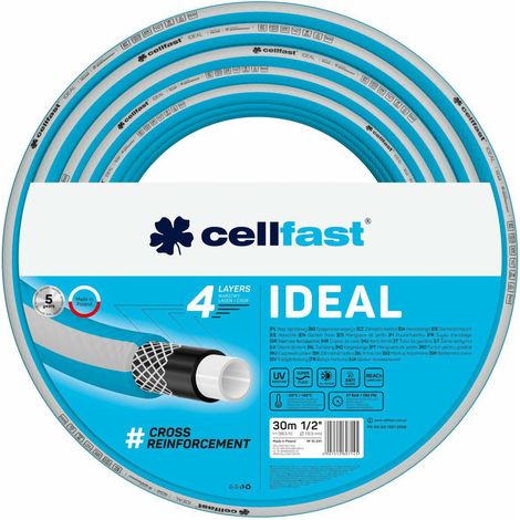 Cellfast IDEAL Gartenschlauch, langlebig, flexibel, 4-lagig, strapazierfähiges Kreuzgeflecht, UV- und algenbeständig, REACH-Technologie, 27 bar, -20/60°C Temperatur 1/2 ", 30 m
