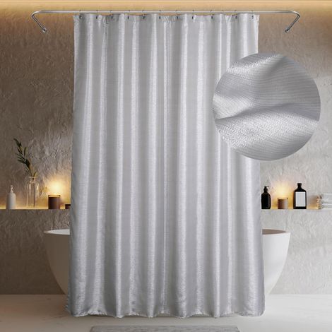 Rideaux de douche argentés pour salle de bain : 243 cm de brillance étincelante et scintillante en tissu gris clair Rideau de douche luxueux, élégant, fantaisiste et métallique avec effet (1/5)