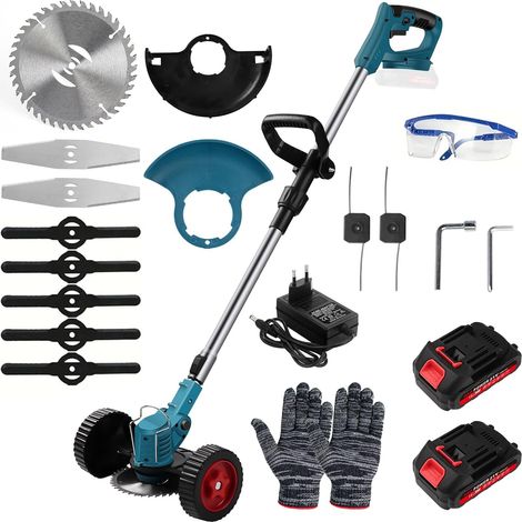 Débroussailleuse électrique avec 2 batteries, compatible avec batteries de 21 V, moteur brushless, tondeuse à gazon manuelle, pour tondre, bords (1/5)