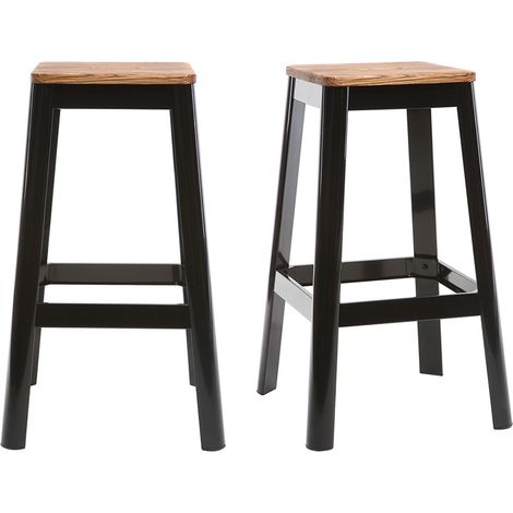 Industrial-Barhocker aus schwarzem Metall und Holz H75 cm (2er-Pack) NICK