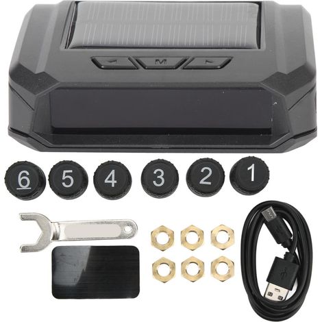 Système de surveillance de pression des pneus 6 roues, solaire sans fil TPMS avec 6 capteurs pour camion léger et camping-car (1/5)