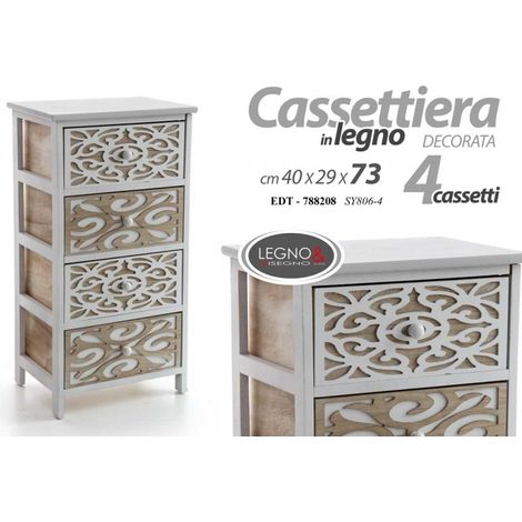 Cassettiera multiuso 4 cassetti in legno cm 40 x 29 x 73 h