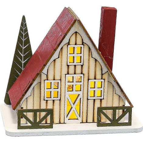 Boule de Noël multicolore en bois, maison, 14 x 9 x 14 cm (1/5)