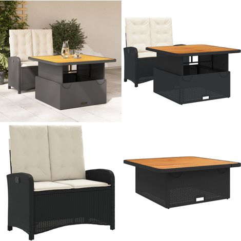 Ensemble à manger de jardin coussins 2pcs noir résine tressée - Banc de jardin - Table de jardin (1/5)