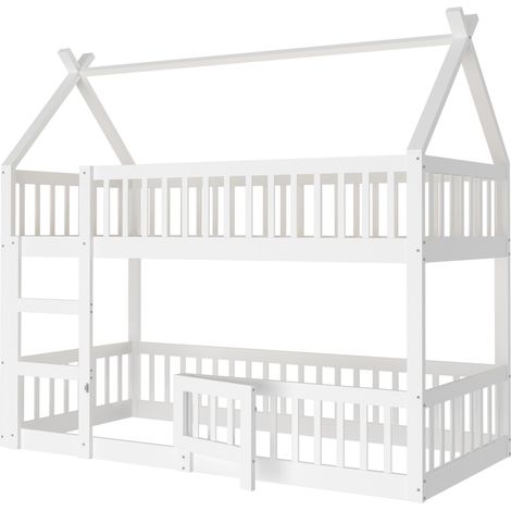 Lit superposé enfant 90 x 200 cm en bois blanc avec échelle MODENUIT (1/5)