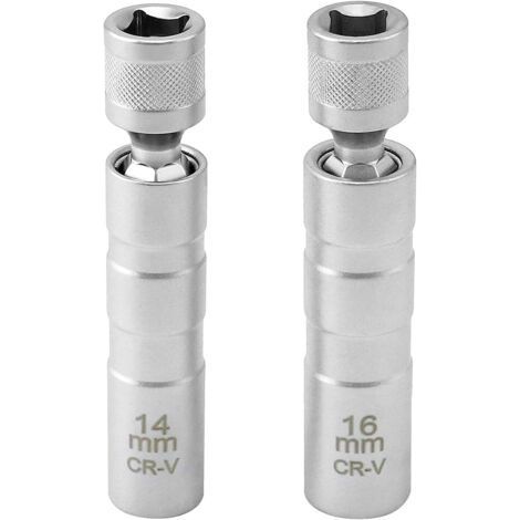 Lot de 2 Cle a Bougie Magnétique 16mm/14mm Longue, Extracteur de Douille Bougie, 3/8" -10mm Flexible Clés à Bougie, 12 Points Outil de Retrait de Bougie D'allumage, pour Voitures (1/5)