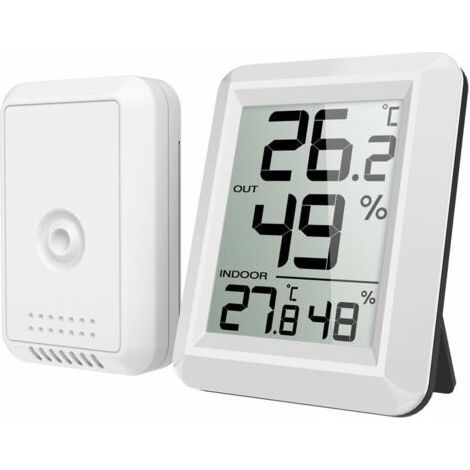 Innen-/Außenthermometer/Hygrometer mit Außensonde, kabelloses digitales Thermometer/Hygrometer mit großem LCD-Display, °C/°F-Umschaltung, für Büro, Zuhause, Schlafzimmer (1/5)