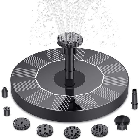 Fuente de agua solar, bomba de agua circular mejorada para baño de pájaros con 6 boquillas flotantes para estanque pequeño, patio, jardín y acuario (1/5)