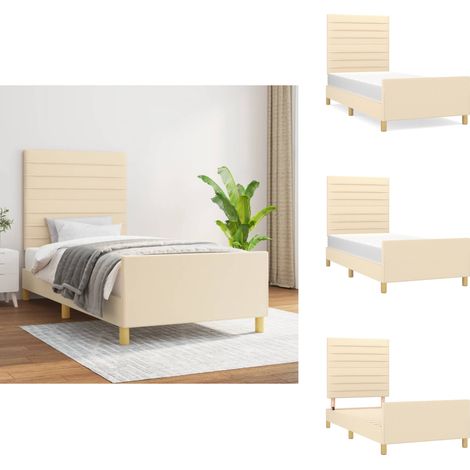 Bettgestell ohne Matratze Creme 100x200 cm Stoff - Bettgestell - Lattenrost - Holzrahmen - Kopfteil - Cremefarbenes Bett (1/5)