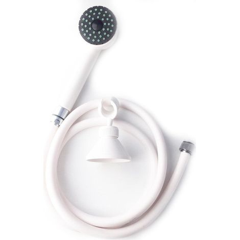 Bagnoclic – Ensemble de douche blanc avec tuyau flexible 150 cm – Support réglable en ABS – Douchette anti-calcaire pour usage intensif