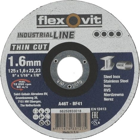 Meule à tronçonner INDUSTRIAL LINE THIN CUT - Ø 125 mm - Épaisseur 1.6 mm - FLEXOVIT