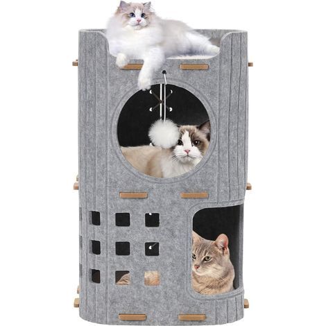 Katzenhaus mit 3 Ebenen, integriertem Kratzbaum, Hängematte, Spielzeug und Wohnzimmer (1/5)