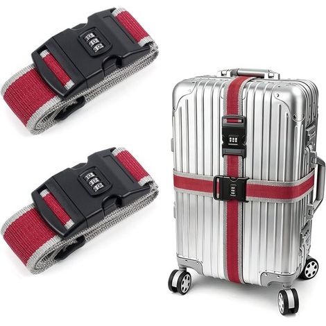 Set di 2 cinghie per bagagli,5 x 200 cm,Cinghia per valigia con lucchetto a combinazione,Cinghia regolabile per valigie e borse da viaggio (1/5)