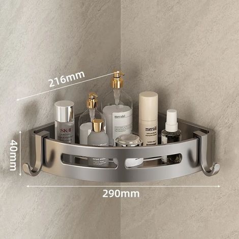 (1-Gris) Étagère murale triangulaire pour salle de bain ou toilettes. Étagère rectangulaire supplémentaire pour balcon, idéale pour les petites salles de bain. (1/5)