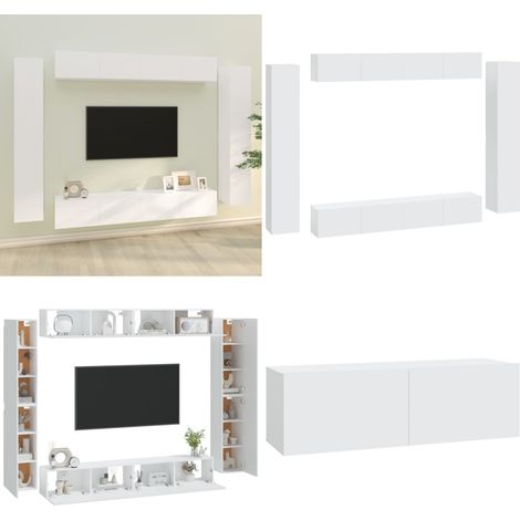 Ensemble de meubles TV 8 pcs Blanc Bois d'ingénierie - Meuble Tv - Meuble Téléviseur - Étagère Murale - Rangement Tv - Décoration Salon - Home & Living (1/5)