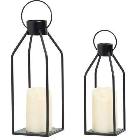 Dekorative Laternen im modernen Landhausstil – Schwarze Metallkerzen – Laternenkerzen mit flackernder Flamme, geeignet für Wohnzimmer, Häuser, drinnen und draußen, als Dekoration. (1/5)