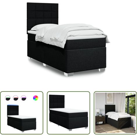 vidaXL Surmatelas - Sommier à lattes de lit avec matelas Noir 90x190 cm Tissu (1/5)