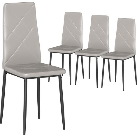 Lot de 4 chaises en similicuir gris avec dossier haut et pieds métal robustes, salle à manger moderne confortable (1/5)