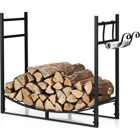 Portalegna da interno con 2 ganci rimovibili 84 x 33 x 76 cm capacità di carico 50 kg design elegante in metallo nero 200020833