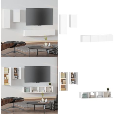 4-tlg. TV-Schrank-Set Weiß Holzwerkstoff - TV Schrank - Fernsehtisch - Holzwerkstoff - Weißer TV Stand - Regal - Home & Living (1/5)