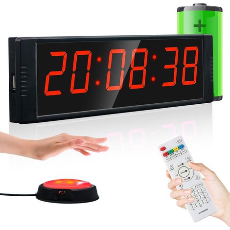 Timer Sport avec Bouton Marche/Arrêt, Minuteur et Chronomètre Digital Portable, Horloge Murale Numérique avec Télécommande, Intervall Timer, 12/24H Horloge pour Fitness, Workout, Home Gym (1/5)