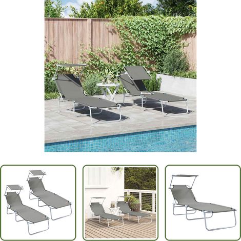 Sonnenliege -  Sonnenliege 2 pcs Grau 58 x 188 x 77cm Polyester (1/5)