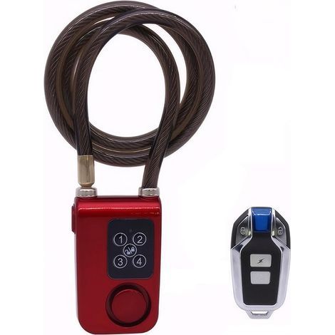 Antivol d'alarme pour vélo avec télécommande, 110 dB, anti-vol, alarme vibrante, antivol inviolable, serrure par mot de passe de sécurité pour vélo, moto, scooter, longueur du câble de 80 cm (1/5)