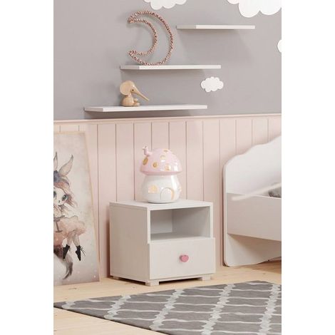 Dmora Table de chevet moderne pour chambre à coucher, Table de nuit avec 1 tiroir et bouton, 40x38h41 cm, Couleur Blanc et Rose, avec emballage renforcé (1/3)