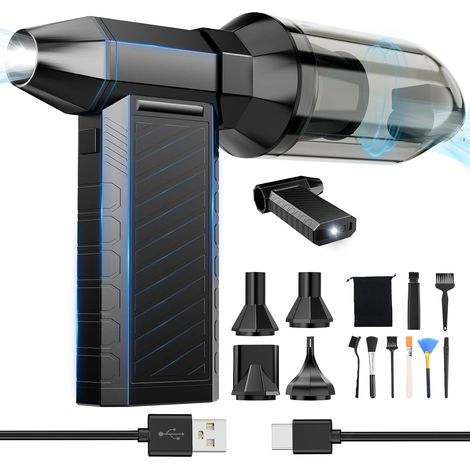 2-En-1 Nettoyeur à Air Comprime Électrique pour PC, Maison, Voiture Mini-souffleur Sans Fil Ultra-Puissant à 180000TR/Min, Éclairage LED, Aspirateur et Souffleur Rechargeable 3 Vitesses (1/5)