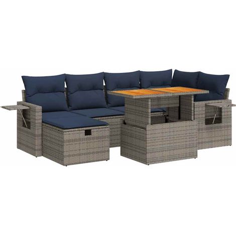 Maison Exclusive - Set Divani da Giardino con Cuscini 7pz Nero Polyrattan Acacia (1/5)