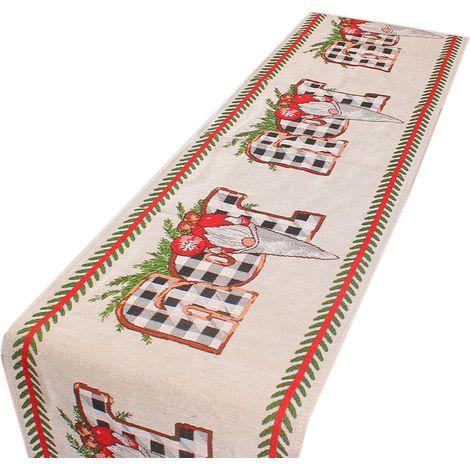 Weihnachtliches Tischbanner, bedruckt und fleckenabweisend – Tischdekoration mit dem Schriftzug „JOY“ und dem Weihnachtsmann. (1/5)
